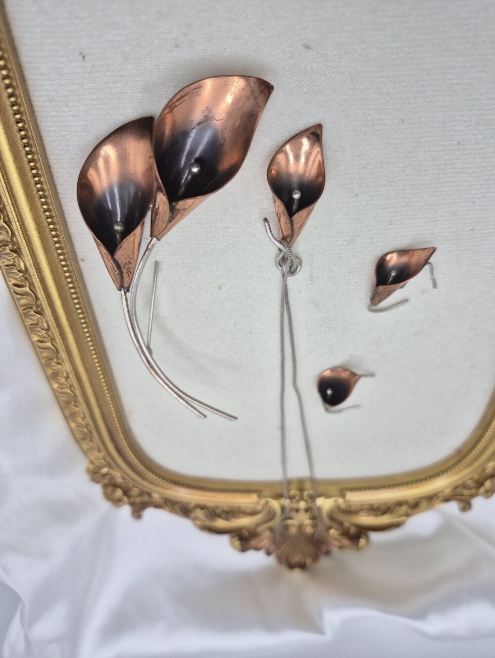 Stuart Nye Copper Calla Lily Brooch / Pin, Earrings, & Sterling Necklace Set - Picture 2 of 6